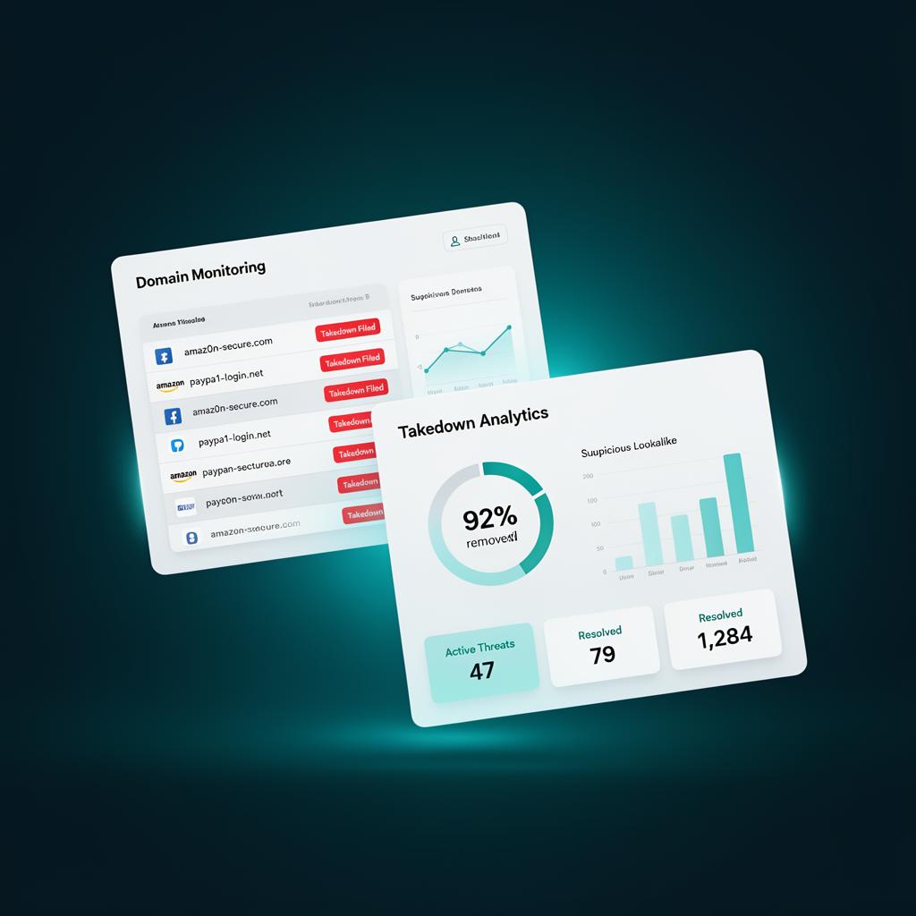 Domain monitoring dashboard with takedown actions