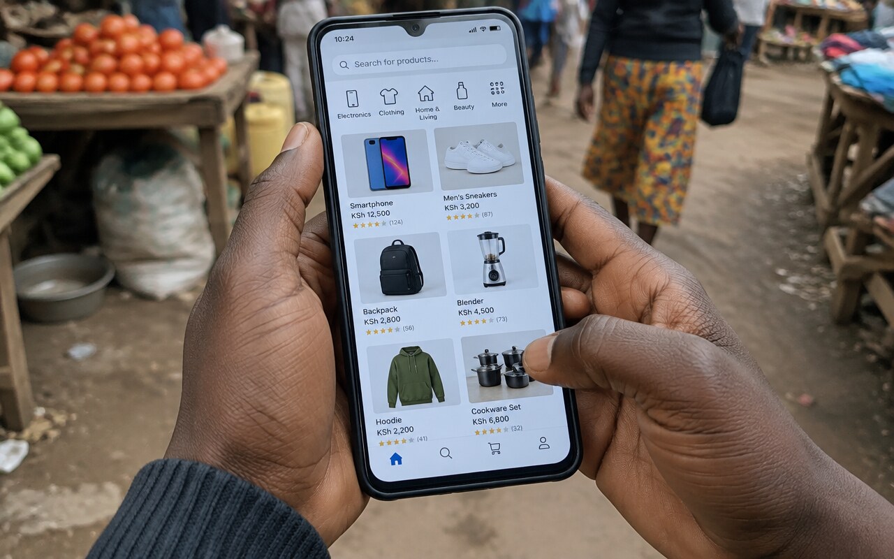 A shopper comparing listings on a marketplace app on a phone